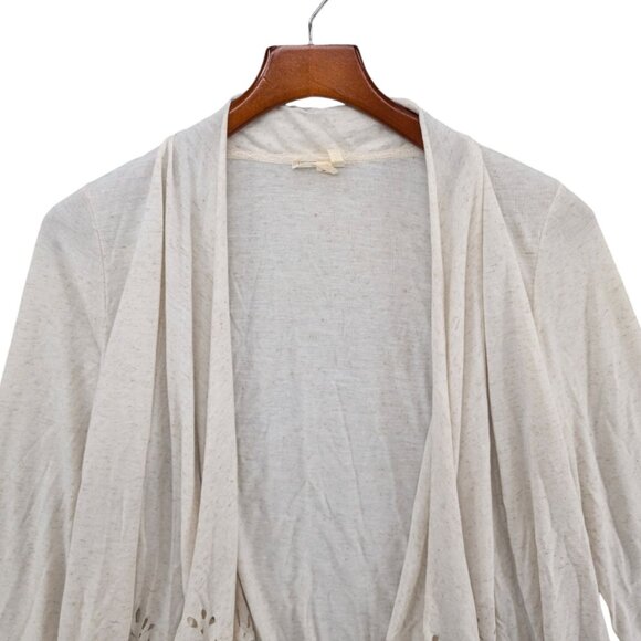 Meadow Rue Anthropologie Open Cardigan Womens Oatmeal Laser Cut Linen Blend Sz S - Picture 3 of 7